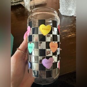 Heart Accented Checkered 16oz Glass